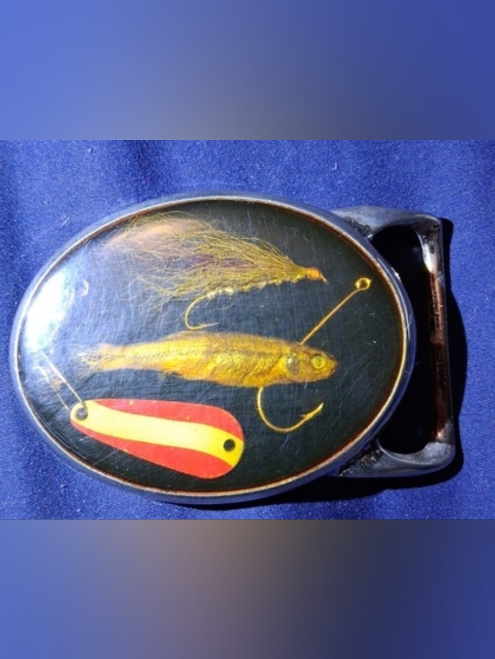 22k Gp Vintage Fly Fishing Themed Belt Buckle.